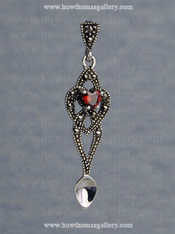 Silver Lovespoon Pendant Set With Marcasite & Garnet