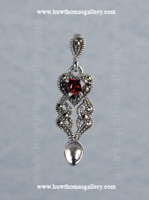 Silver Lovespoon Pendant Set With Marcasite & Garnet