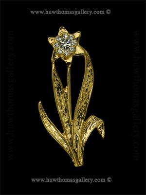 Single Daffodil Costume Brooch Multi Stone( Gold )