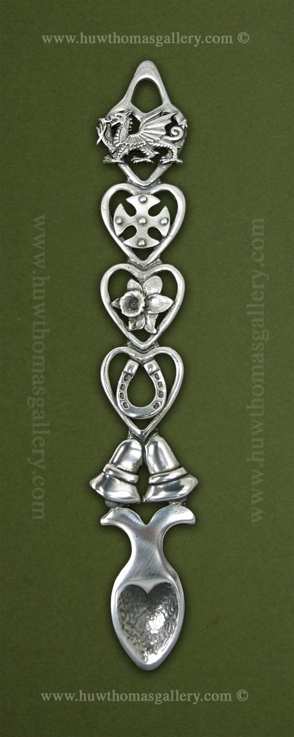 Pewter Lovespoon – Dragon – Cross – Daffodil – Horseshoe – Bells ( M 9 Inch )