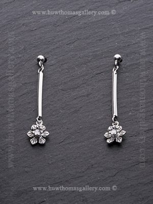 Silver Daffodil Head Long Drop Earrings