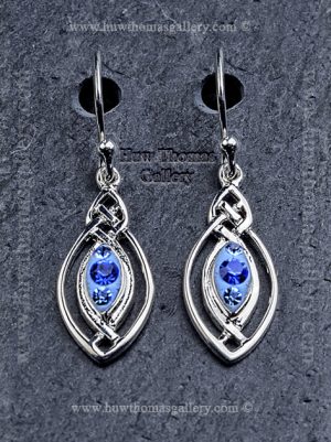 Silver Plated Pewter Celtlc Earrings ( Blue Stone )