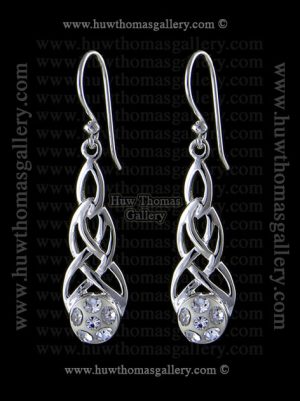 Silver Plated Pewter Celtlc Earrings ( Clear Stone )