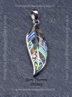 Silver & Paua Shell Leaf Shaped Pendant